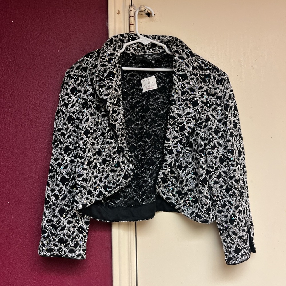 R & M Richards Black and Silver Lace Blazer